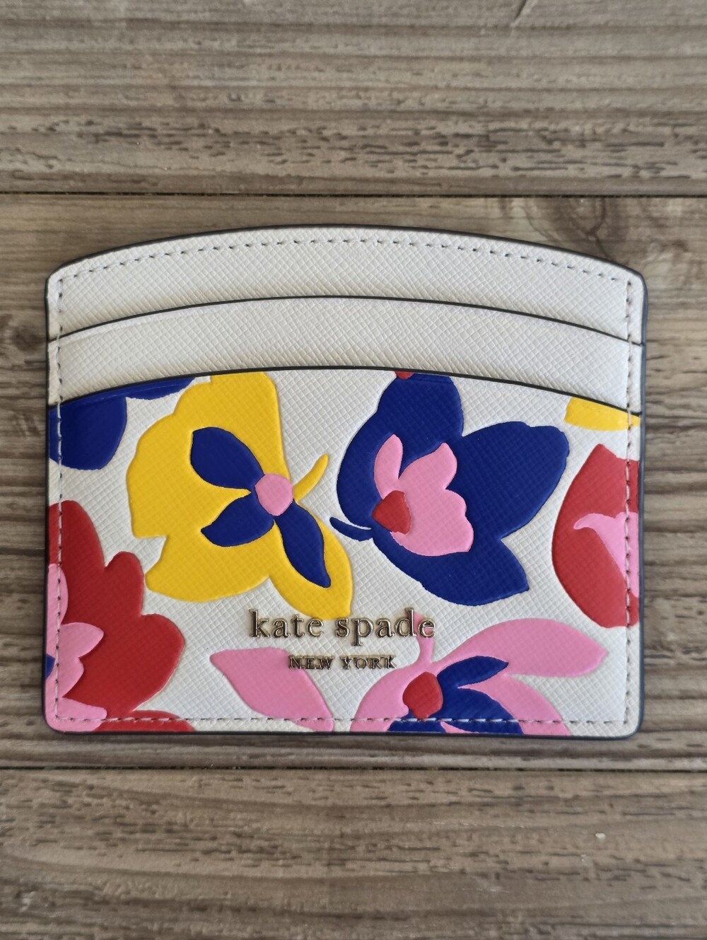 Kate Spade Floral Card Holder - White with Bright Multicolor Flowers